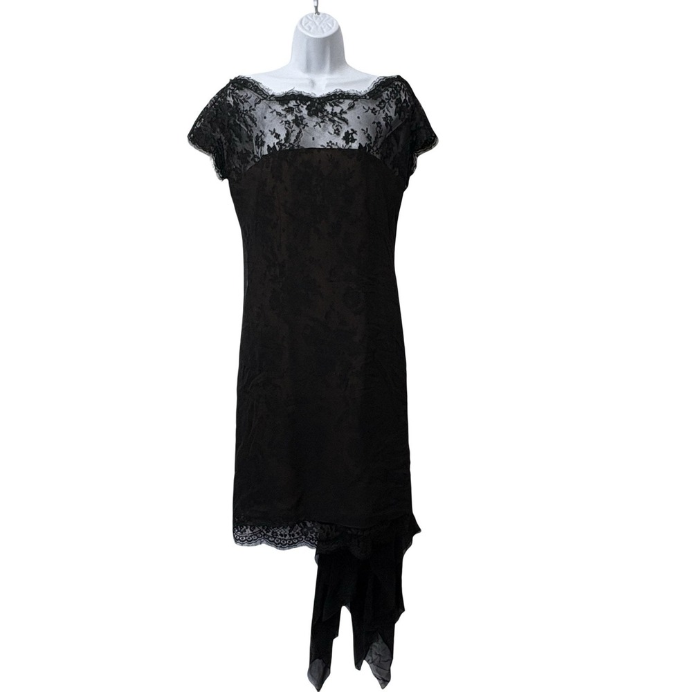 VTG Union Oscar De La Renta Pink Label Black Sheer Lace Nude Dress Tail Sz 10